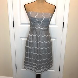 J. Crew Gray and White Eyelet Strapless Dress size 4